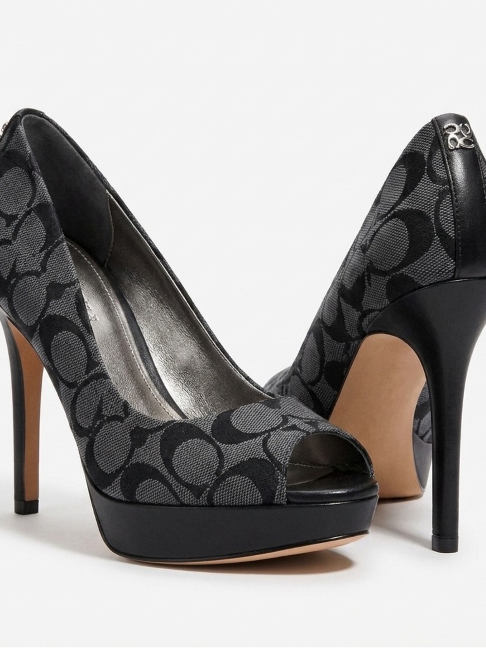 Coach Black Signature Canvas Peep-Toe Platform Pumps